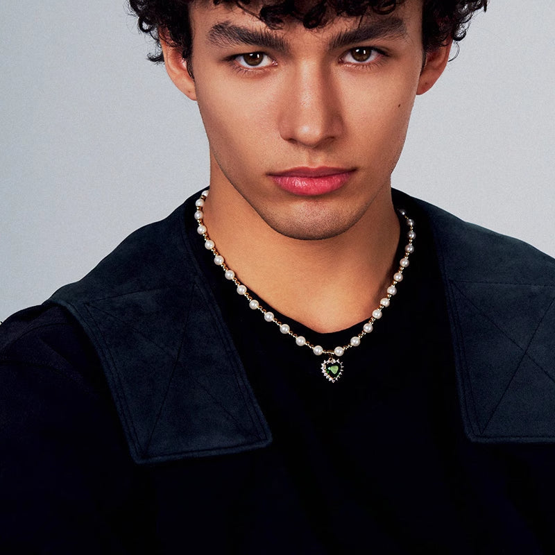 Hip-hop colored diamond heart necklace