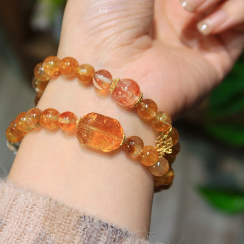 Natural Yellow Floral Amber Bracelet