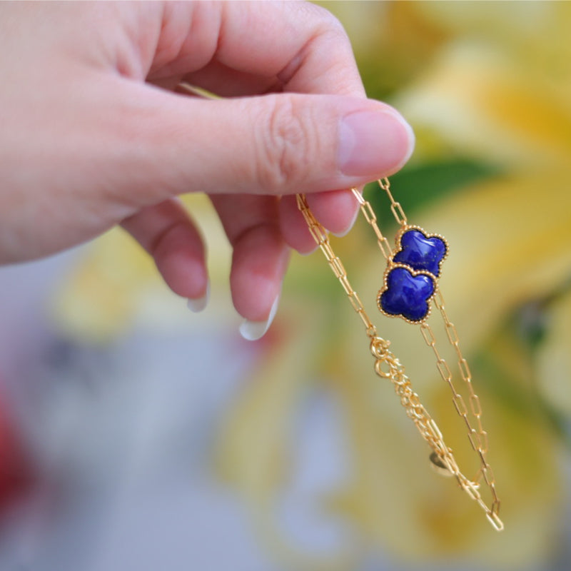 Natural Lapis Lazuli Four-Leaf Clover Bracelet