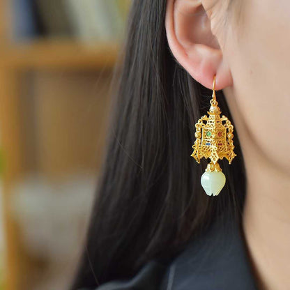925 Silver Inlaid Nephrite "Qionglou Yuyu" Palace Lantern Earrings