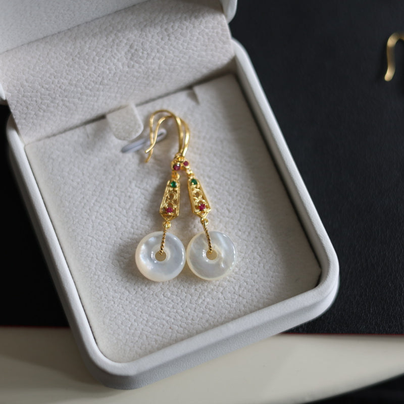 Natural White Mother of Pearl Peace Buckle Earrings