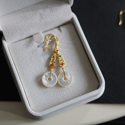 Natural White Mother of Pearl Peace Buckle Earrings