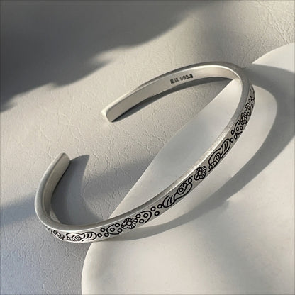 China Solid Sterling Silver Oval Cuff Bracelet - jewelryweilin