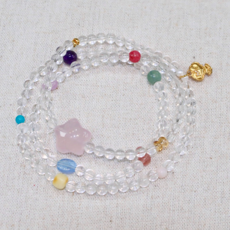 Natural White Crystal Triple-Wrap Rainbow Bracelet