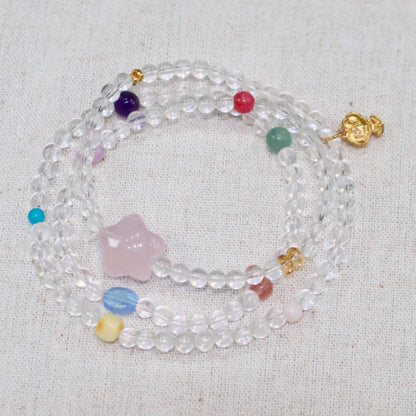 Natural White Crystal Triple-Wrap Rainbow Bracelet