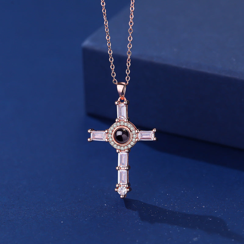 Photo Projection Cross Diamond-inlaid Necklace