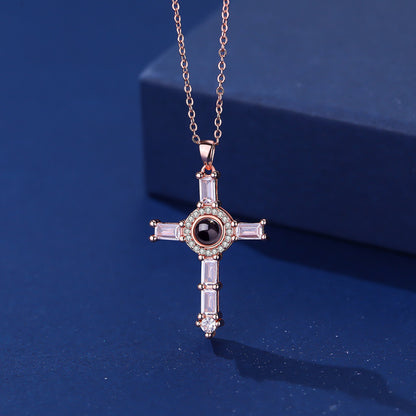 Photo Projection Cross Diamond-inlaid Necklace