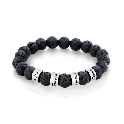 Men's engraved lava stone bead bracelet