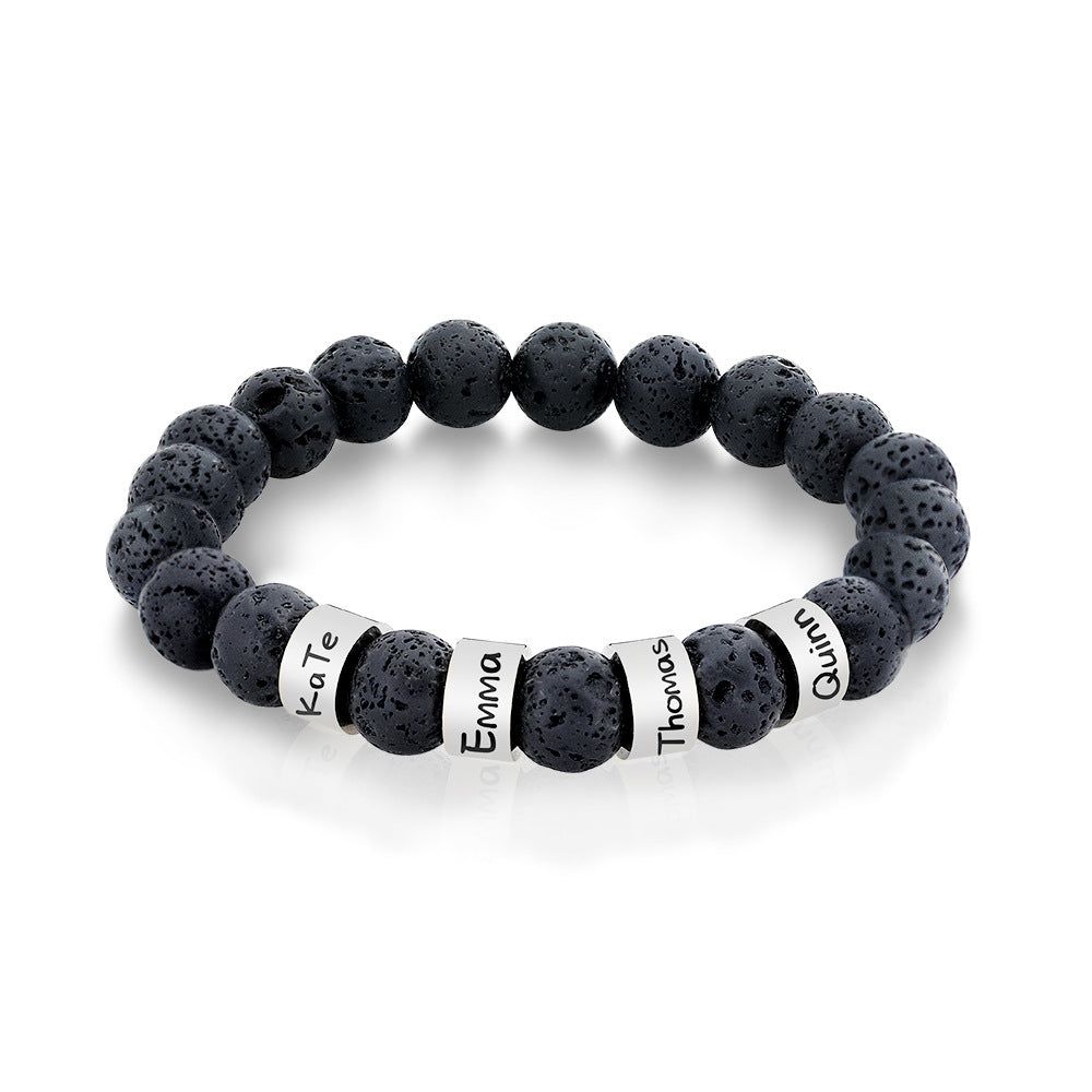 Men's engraved lava stone bead bracelet