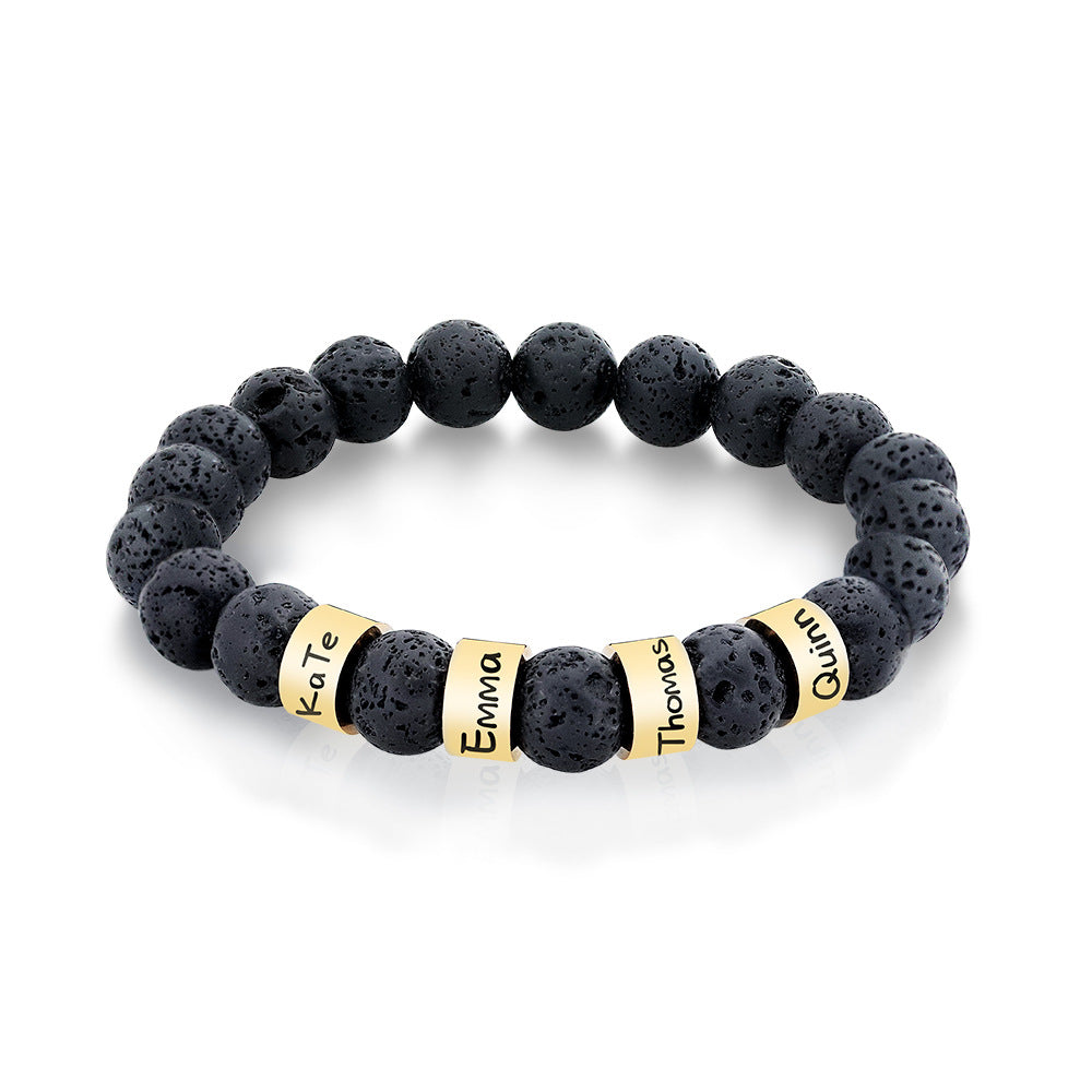 Men's engraved lava stone bead bracelet