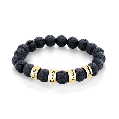 Men's engraved lava stone bead bracelet