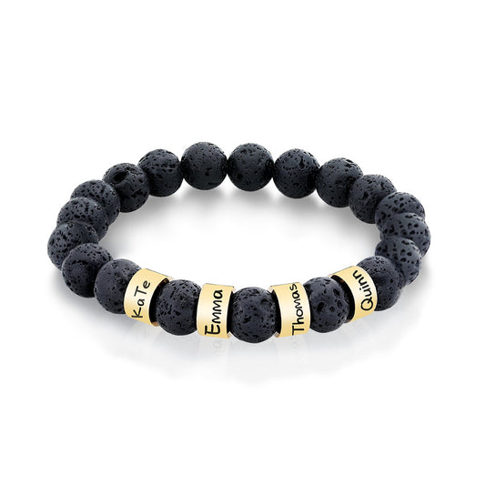Men's engraved lava stone bead bracelet