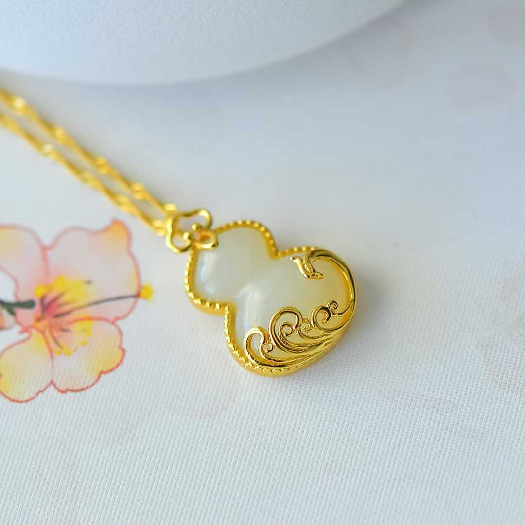 S925 Silver Inlaid Nephrite "Gourd & Phoenix" Pendant