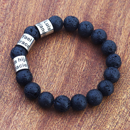 Men's engraved lava stone bead bracelet