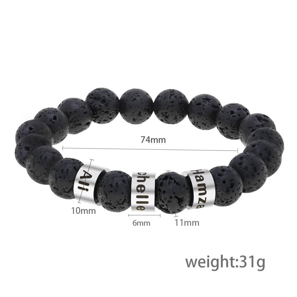 Men's engraved lava stone bead bracelet