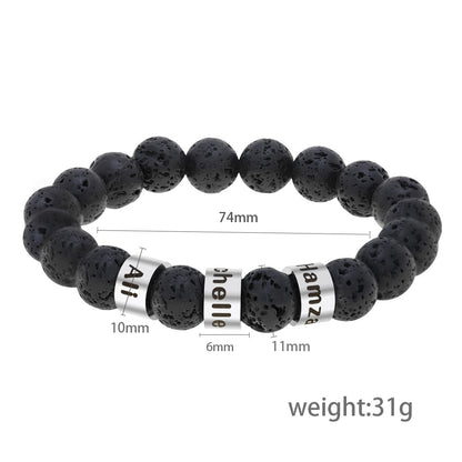 Men's engraved lava stone bead bracelet