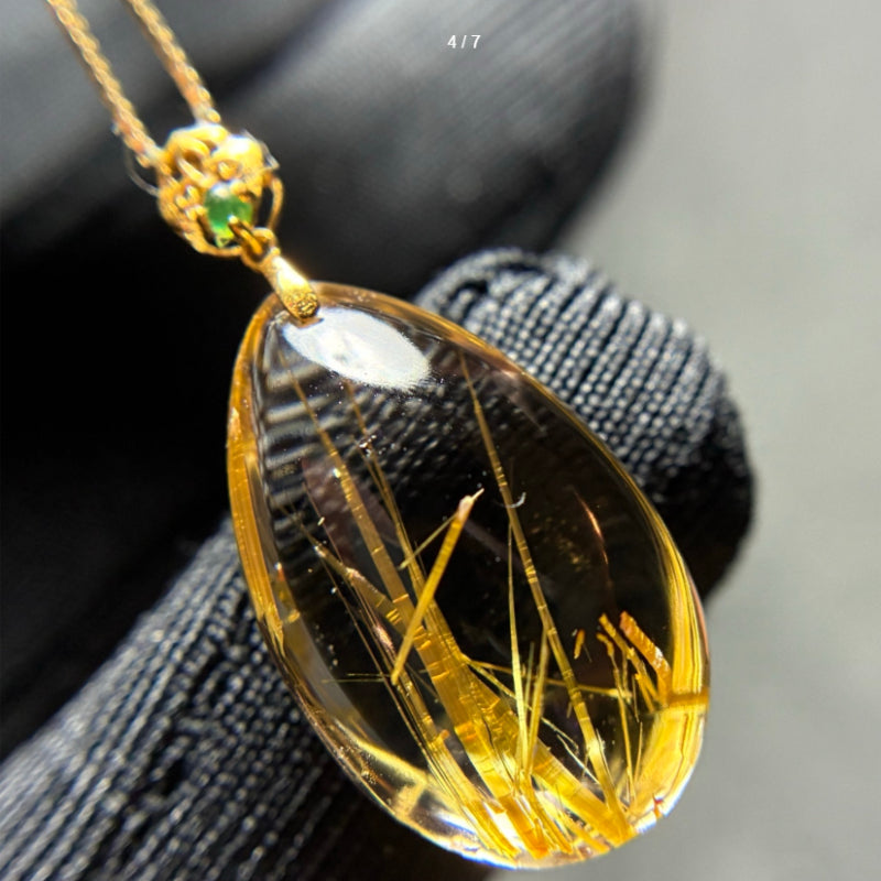 Natural Titanium Rutilated Quartz Teardrop Pendant