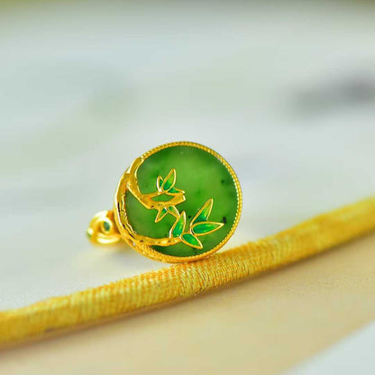 925 Silver Inlaid Green Jadeite "Steady Progress" Ring