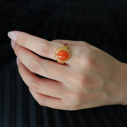 Natural Sichuan Nanhong Agate Ring