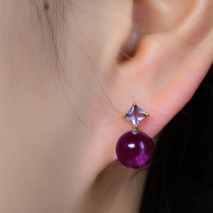 Natural Brazilian Amethyst Sphere Earrings
