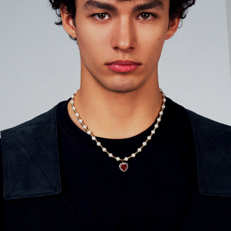 Hip-hop colored diamond heart necklace