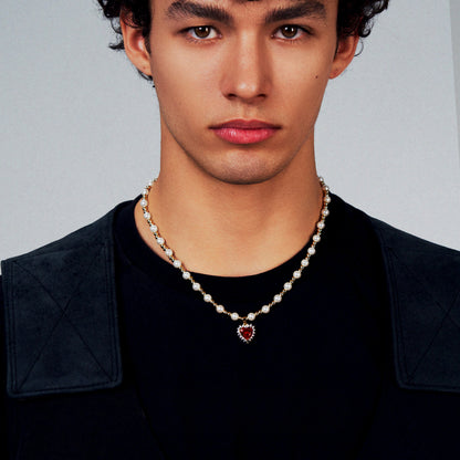 Hip-hop colored diamond heart necklace