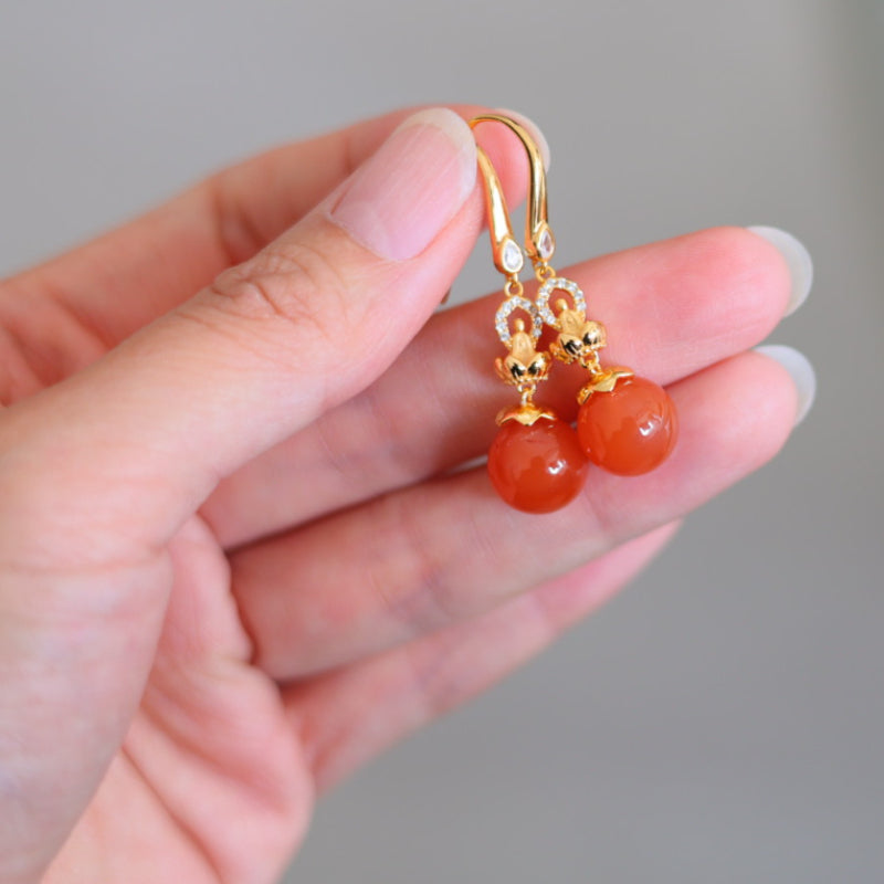 Natural Nanhong Agate Earrings · 10mm