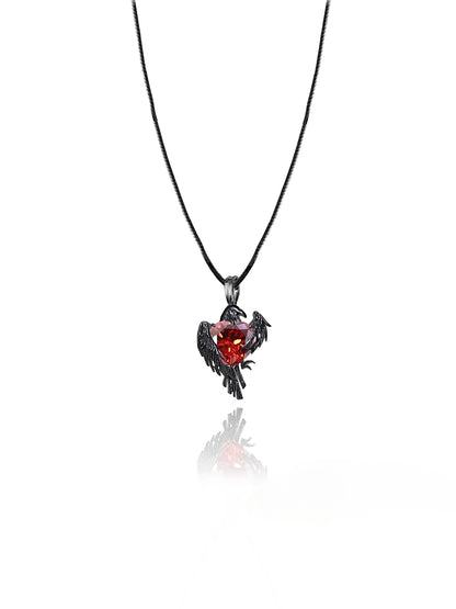 Black crow heart necklace