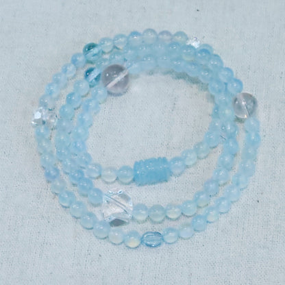 Natural Aquamarine Triple-Wrap Bracelet & Necklace