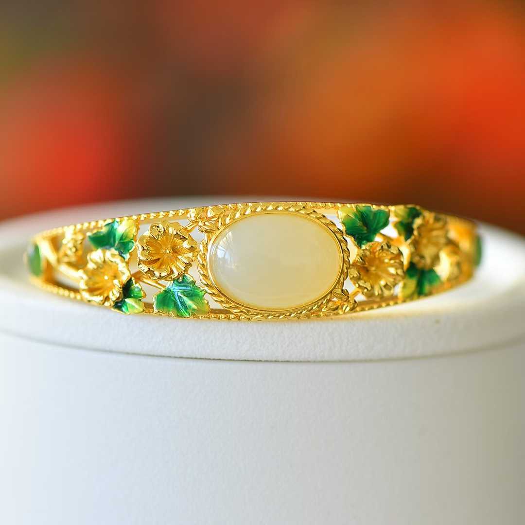 925 Silver Inlaid Nephrite "Twelve-Month Flower Deities" (Jewelry/Collection)