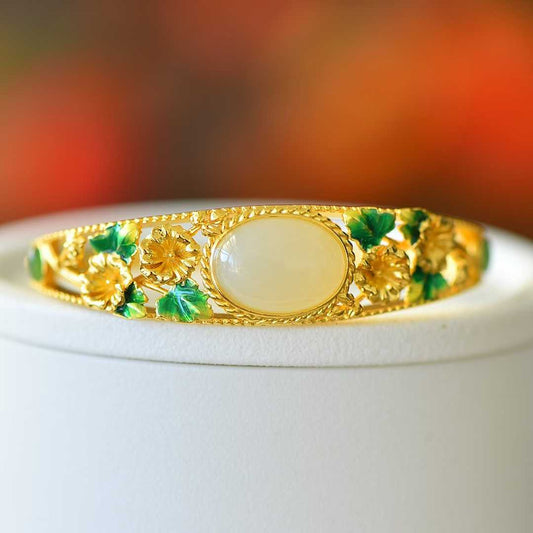 925 Silver Inlaid Nephrite "Twelve-Month Flower Deities" (Jewelry/Collection)