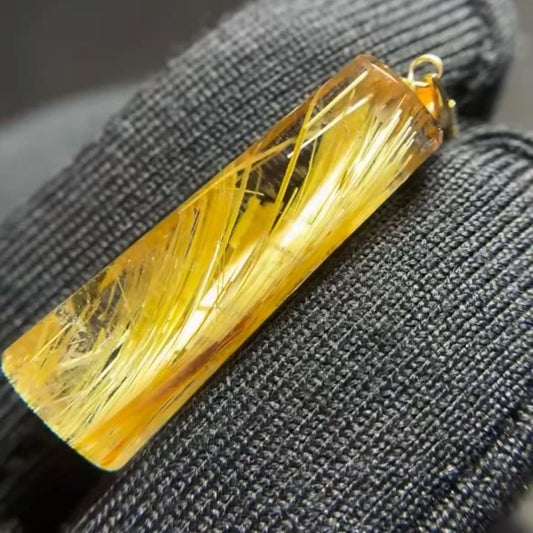 SKU: 6096A-lm-Natural Titanium Quartz Cylinder Pendant - 18K Gold Setting