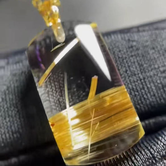 SKU6087PML - Natural Brazilian Rutilated Quartz Necklace Pendant 18K Gold