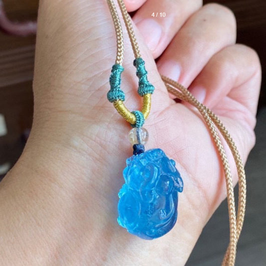 Natural Aquamarine Carved Pixiu Pendant
