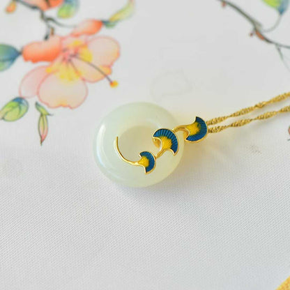 925 Silver-Inlaid Hetian Jade Pendant with "Three Lifetimes of Blessings" Meaning & Peace Ring Design