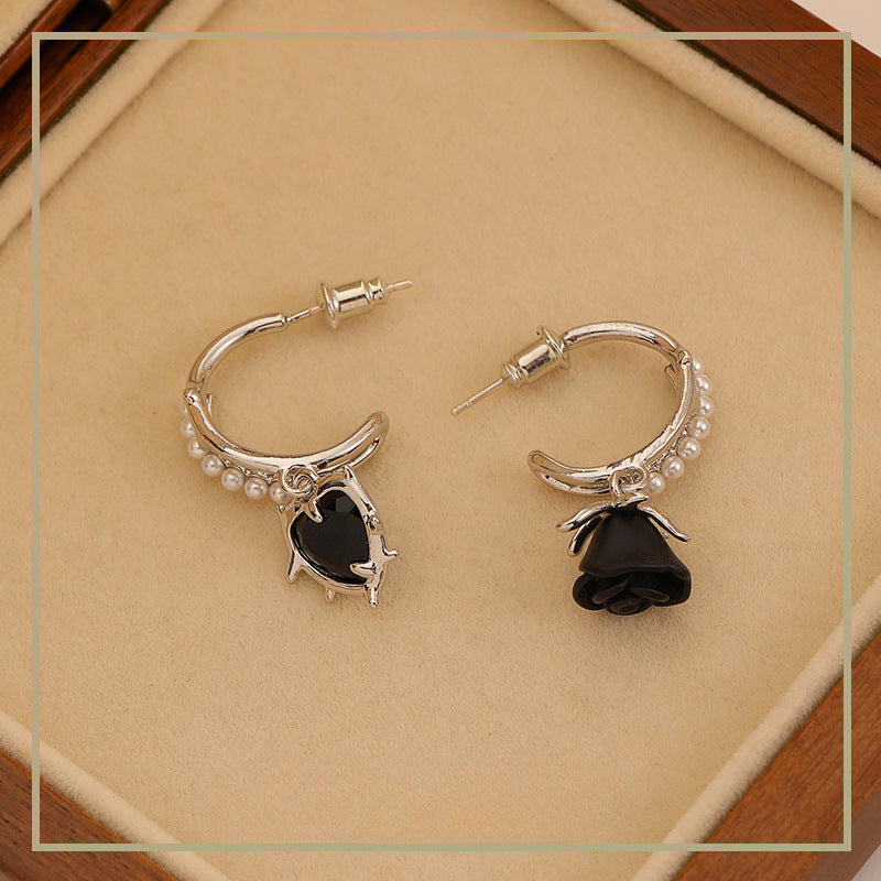High-end retro heart flower pearl earrings - jewelryweilin