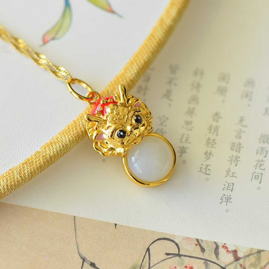 925 Silver-Inlaid Hetian Jade Pendant with "Abundant Blessings", "Ruyi" & "Blessing Dragon" Design