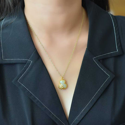 S925 Silver Inlaid Hetian Nephrite "Gourd & Phoenix" Pendant
