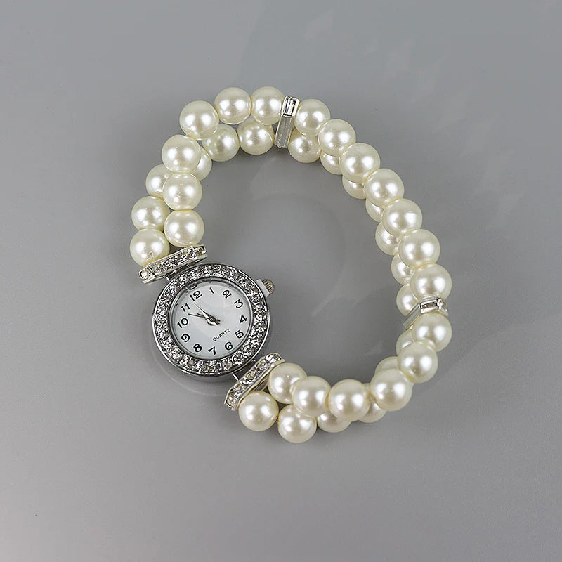 Pearl round dial elastic watch