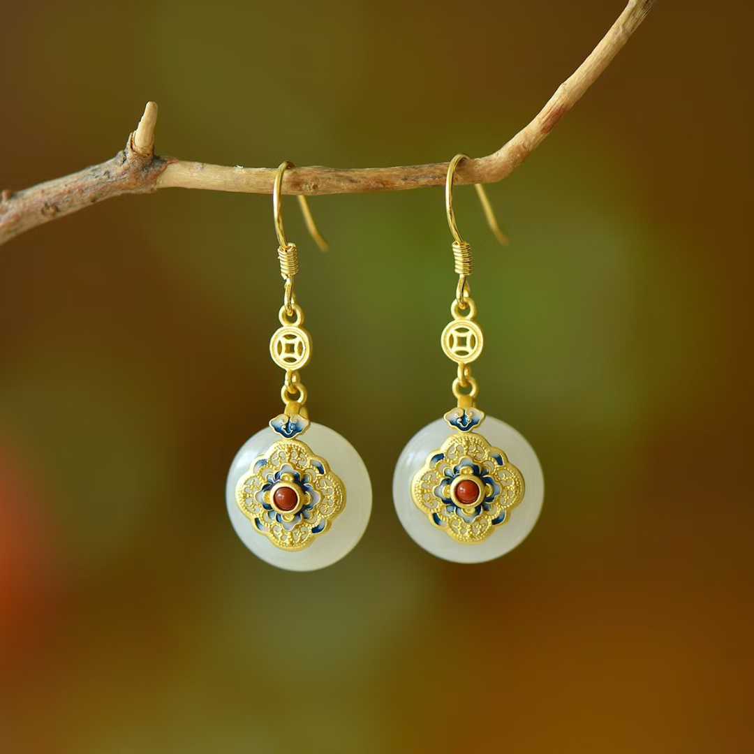 Detailed view of prosperity and peace buckle motif on Hetian nephrite jewelry