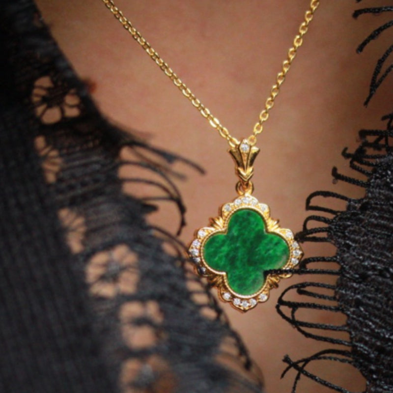 Natural Burmese Jadeite Four-Leaf Clover Pendant