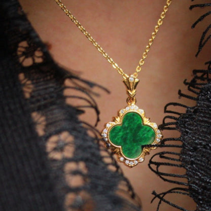 Natural Burmese Jadeite Four-Leaf Clover Pendant