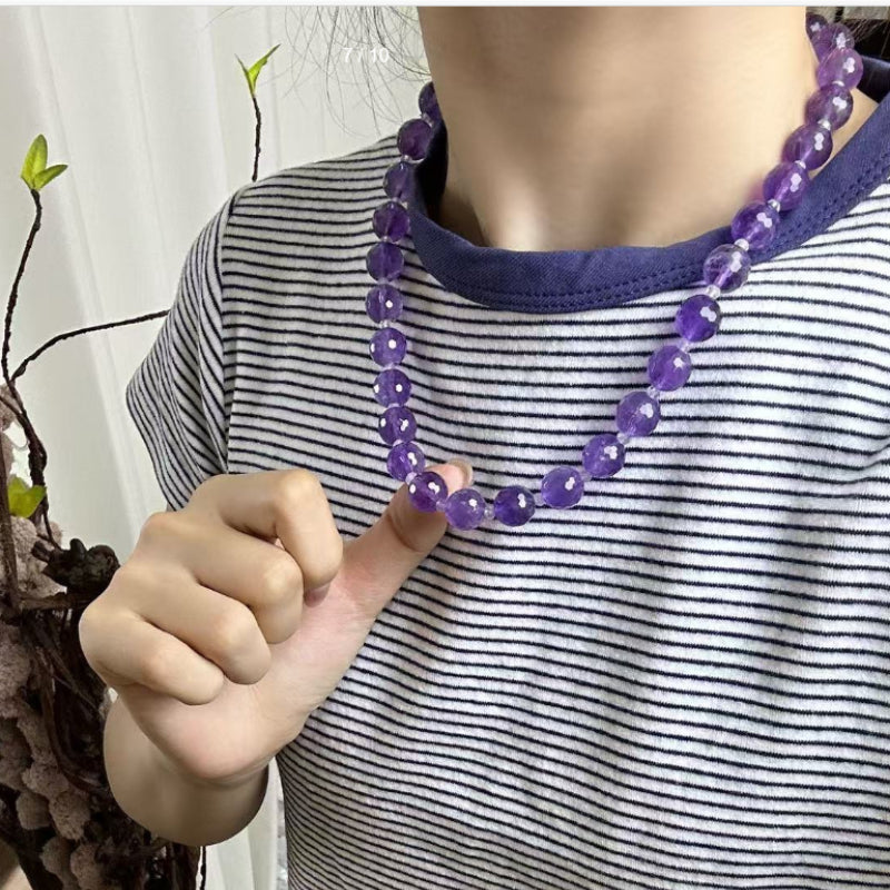 Natural Amethyst Faceted Ball Bead Necklace