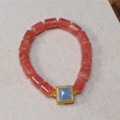 Natural Ice-Grade Rhodochrosite Barrel Bead Bracelet