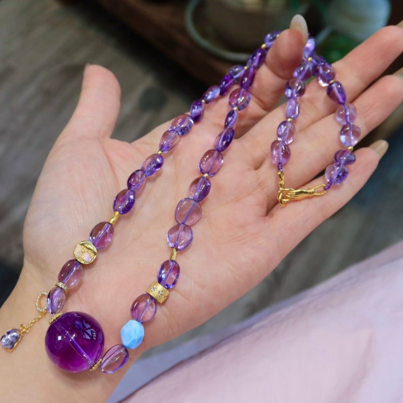 Natural Uruguayan Amethyst Ice Sugar Free-Form Necklace