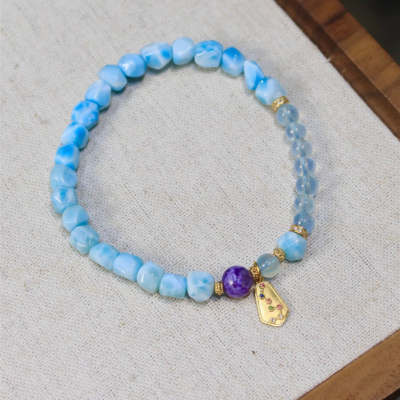 Natural Larimar Sea Pattern Stone Free-Form Bracelet