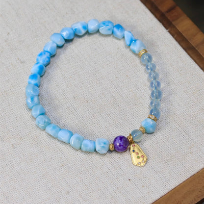 Natural Larimar Sea Pattern Stone Free-Form Bracelet