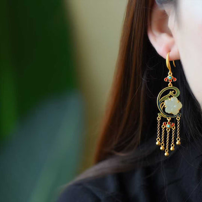 925 Silver Inlaid Natural Nephrite Drum-Face Earrings