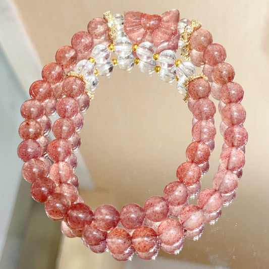 Natural Strawberry Quartz Double-Wrap Bracelet