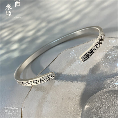 China Solid Sterling Silver Oval Cuff Bracelet - jewelryweilin